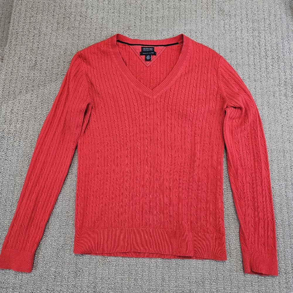 Tommy Hilfiger Red Cable-Knit V-Neck Sweater Size Large